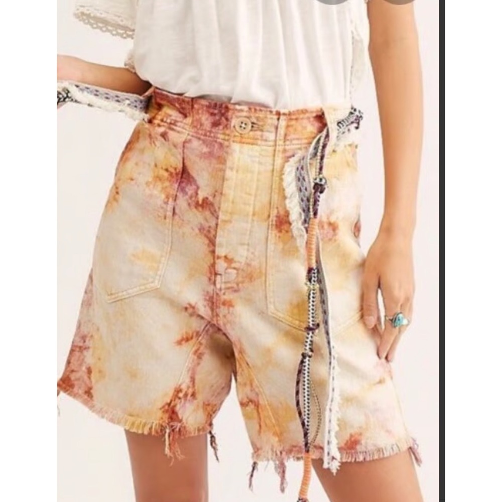 Free People We The Free she's a Legend Tie Dye Denim Shorts‎ Orange Purple